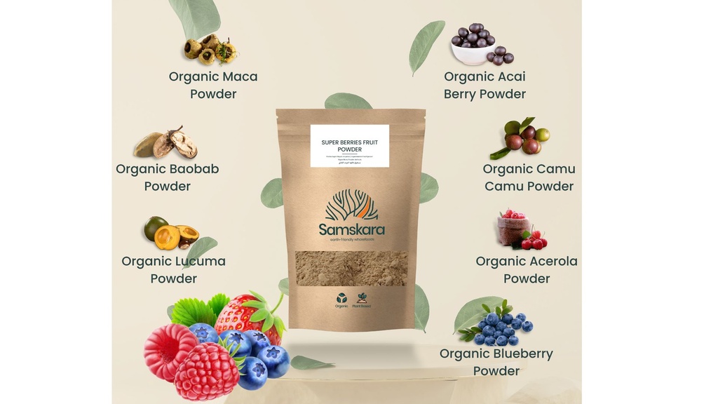 8 Super Berry Fruit Powder | Blend of Baobab, Camu Camu, Lucuma, Acerola, Blueberry, Maqui, Acai, Maca | Organic BIO